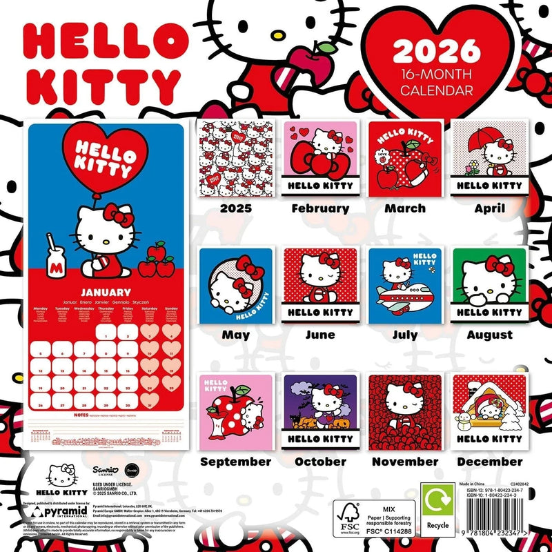Hello Kitty Official "12 x 12" Square Wall Calendar 2026