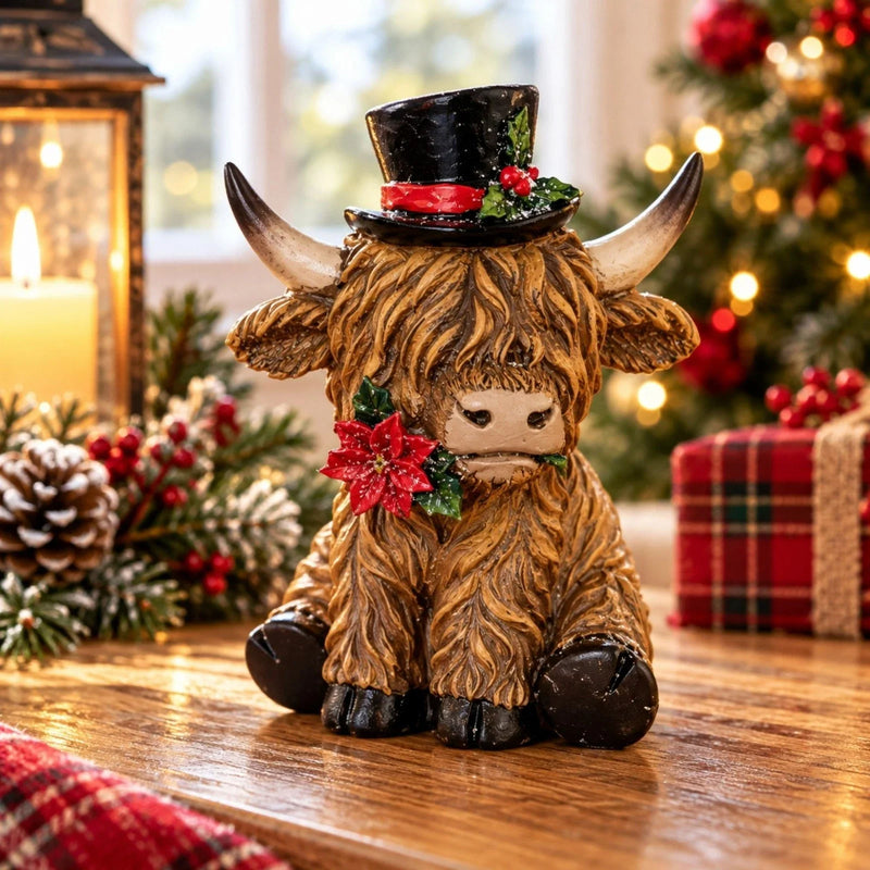 Set of 2 Christmas Highland Cow Ornaments