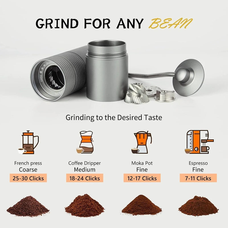 CONQUECO Manual Coffee Grinder Burr: Portable Stainless Steel Conical Burr Bean
