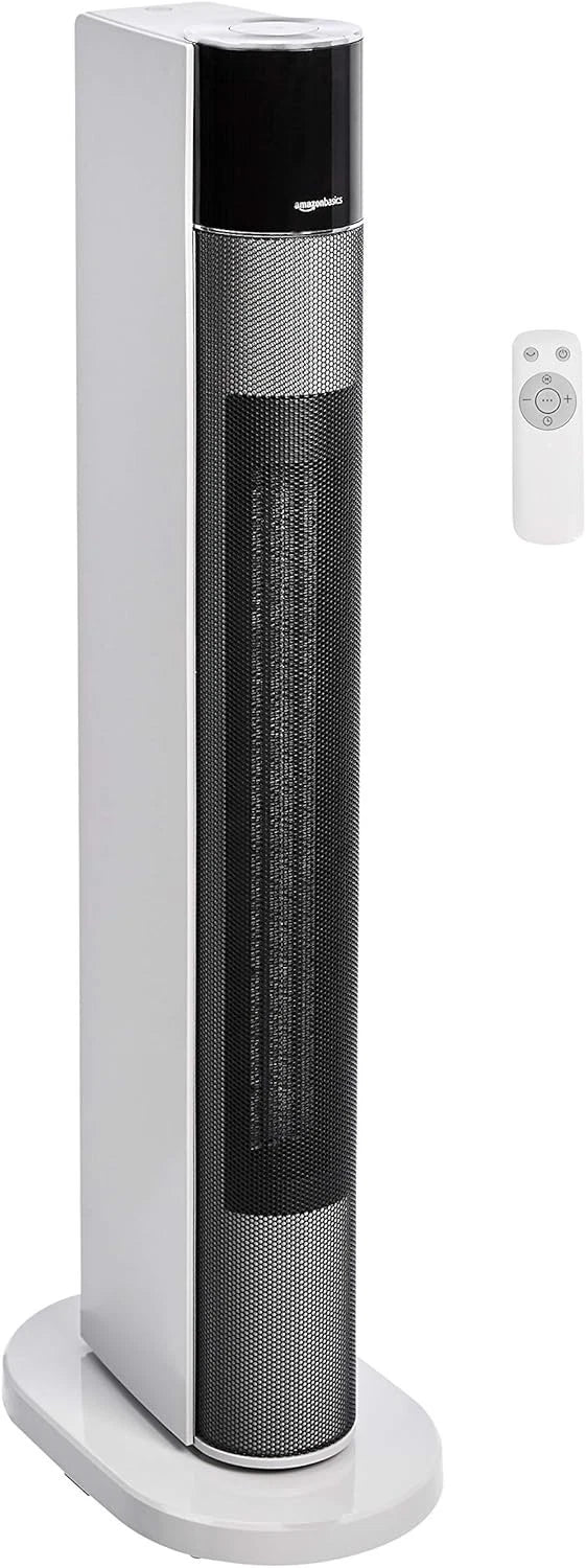 AmazonBasics Eco Tower Heater — 3 Heat Settings, 2 Fan Speeds, Oscillating