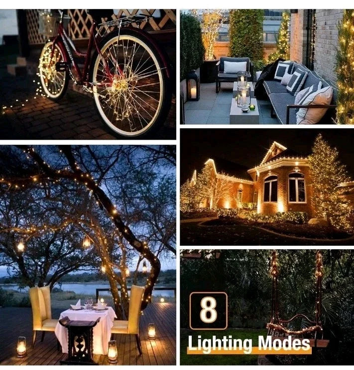 2 Pack Solar powered String Lights Outdoor Garden Waterproof 10M x2 Fairy 8 Mode