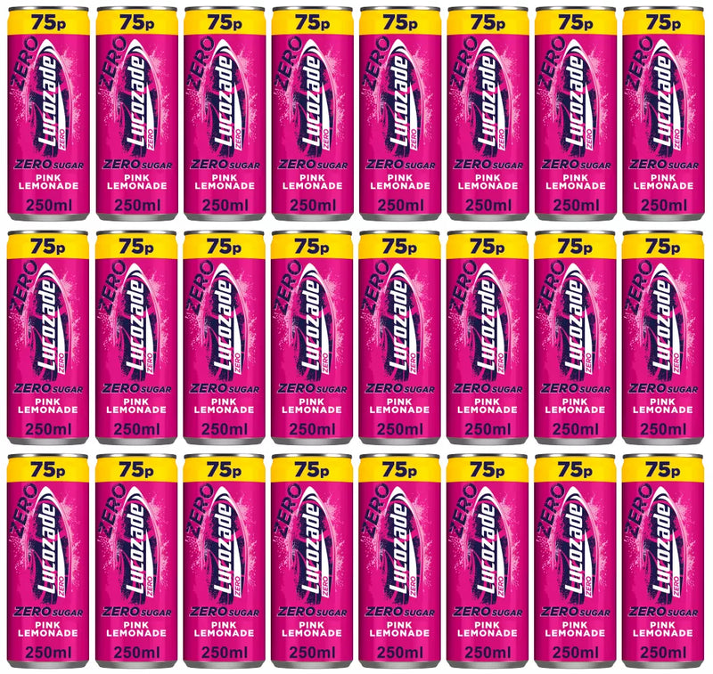 24 x Lucozade Zero Pink Lemonade Can - 250ML