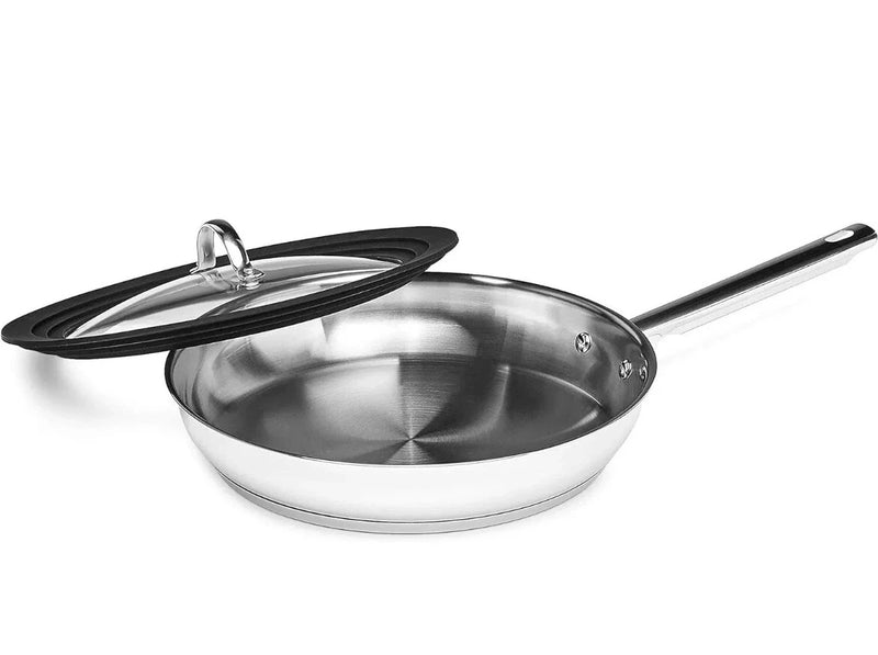 Full Induction Stainless Steel 3pc Fry pan Set with Universal Lid, 20/24/28 cm