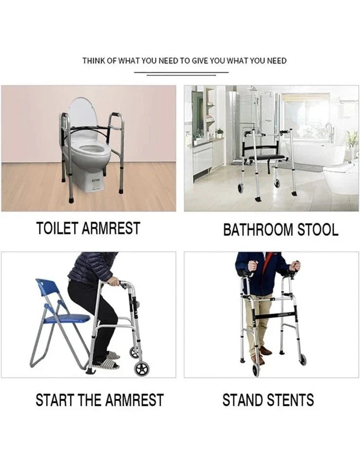 Walking Frame with Armrest Support Pad - Adjustable Height - Folding Lightweight
