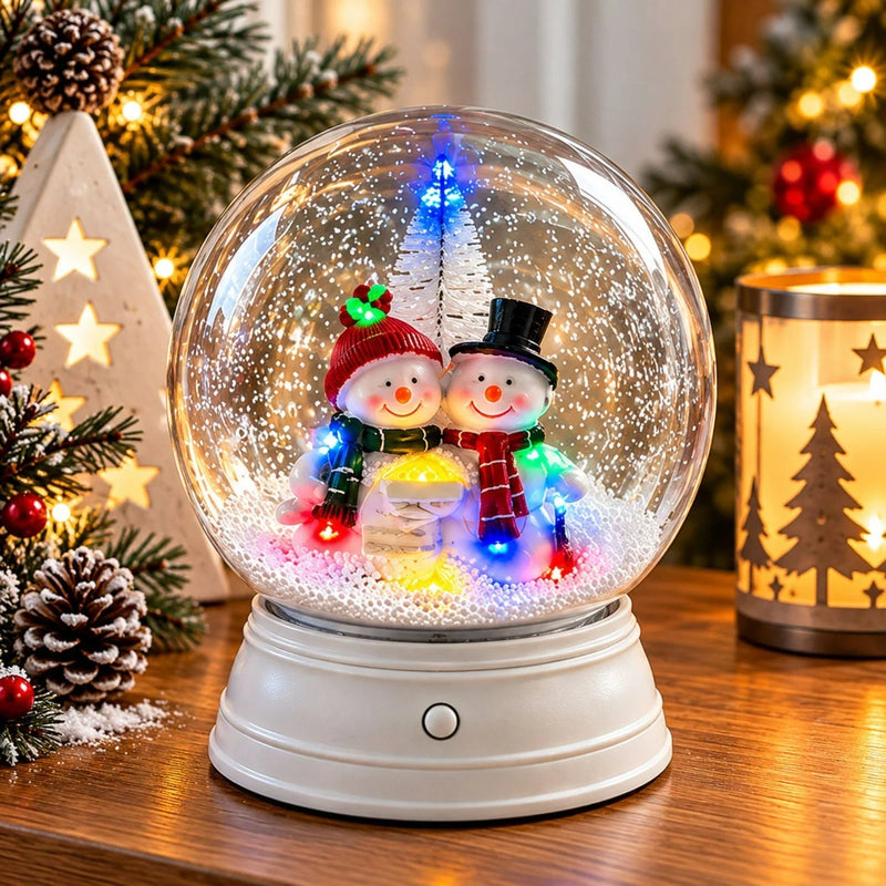 Musical Christmas Snow Globe with Snowmen & LED Lights