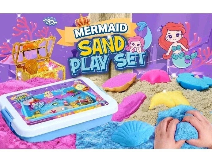 Mermaid Magic Sandbox Kit with 900g Magic Sand, Castle Molds, Gems, Sensory Toys
