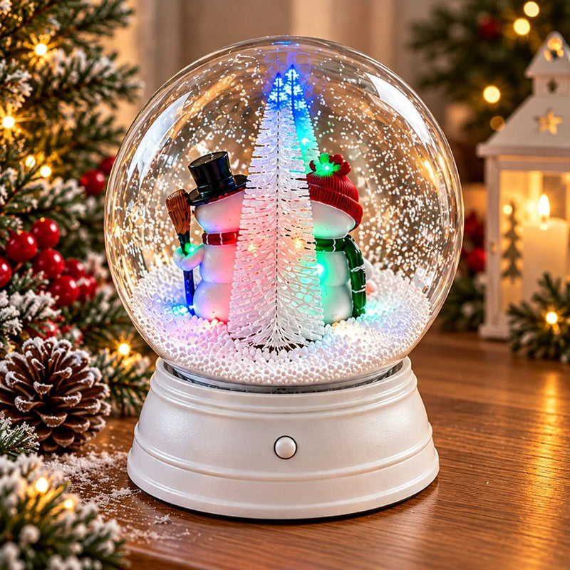 Musical Christmas Snow Globe with Snowmen & LED Lights