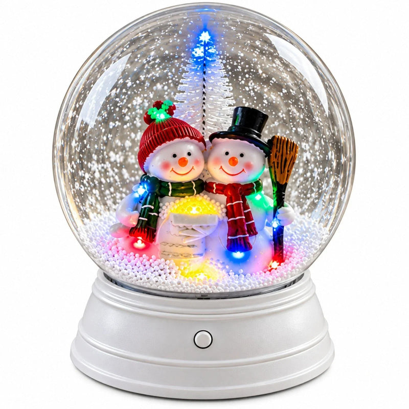 Musical Christmas Snow Globe with Snowmen & LED Lights