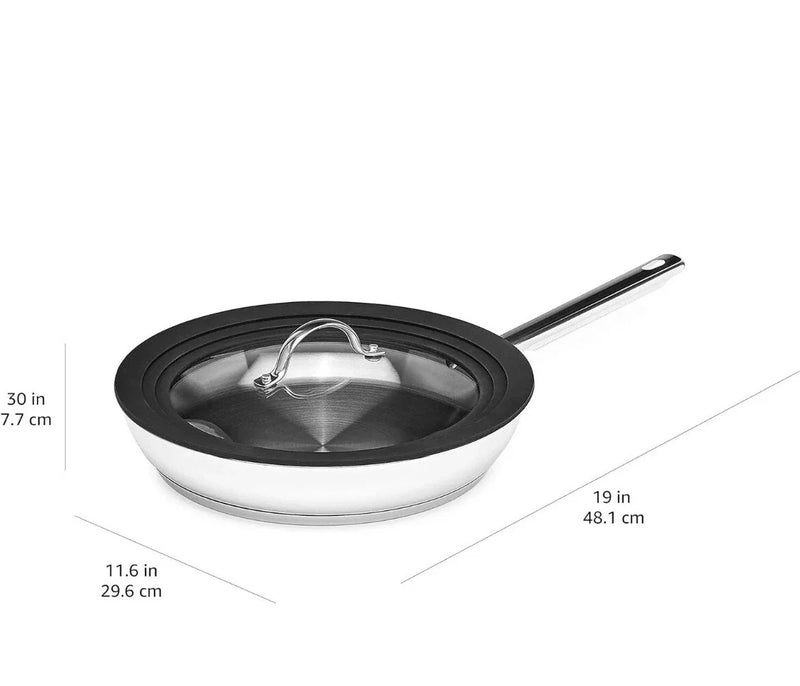 Full Induction Stainless Steel 3pc Fry pan Set with Universal Lid, 20/24/28 cm
