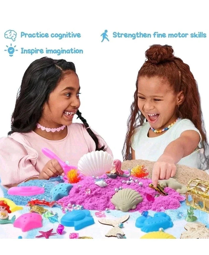 Mermaid Magic Sandbox Kit with 900g Magic Sand, Castle Molds, Gems, Sensory Toys