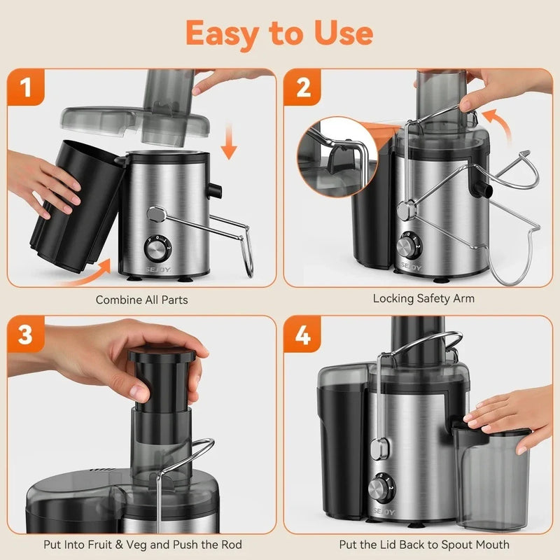 SEJOY 600W Compact Juicer – Whole-Fruit Juice Extractor with 2 Speeds