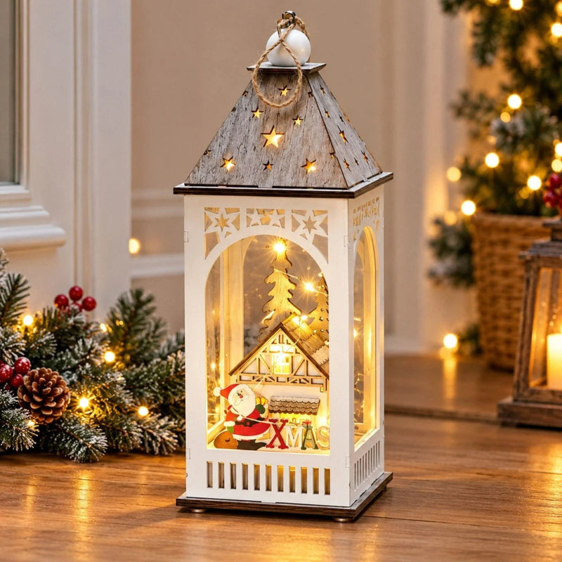 Christmas Lantern Santa Scene & Warm White LED Lights