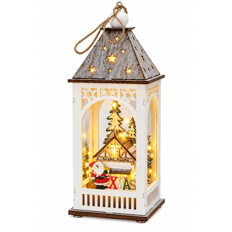 Christmas Lantern Santa Scene & Warm White LED Lights