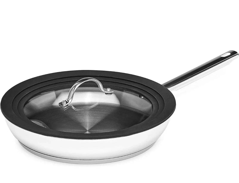 Full Induction Stainless Steel 3pc Fry pan Set with Universal Lid, 20/24/28 cm