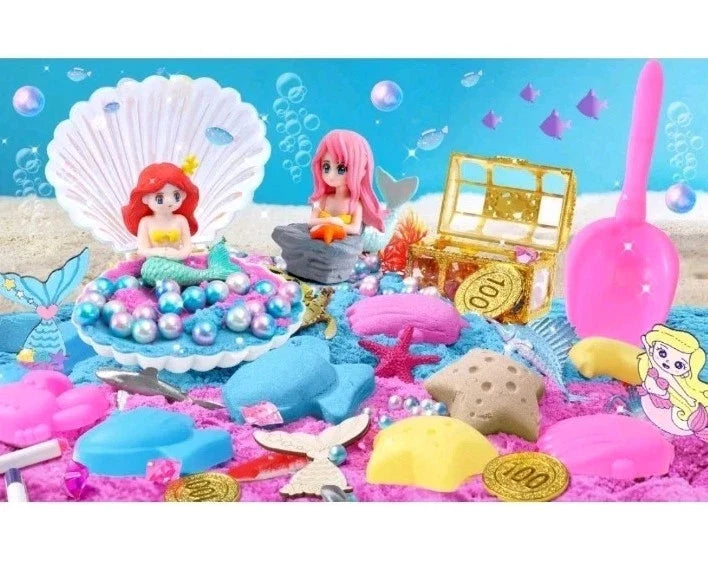 Mermaid Magic Sandbox Kit with 900g Magic Sand, Castle Molds, Gems, Sensory Toys