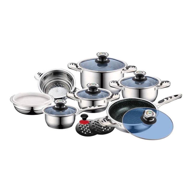16 Piece Stainless Steel Cookware Set Pots and Pans Set with Lids Gas Electric Induction Hob Compatible