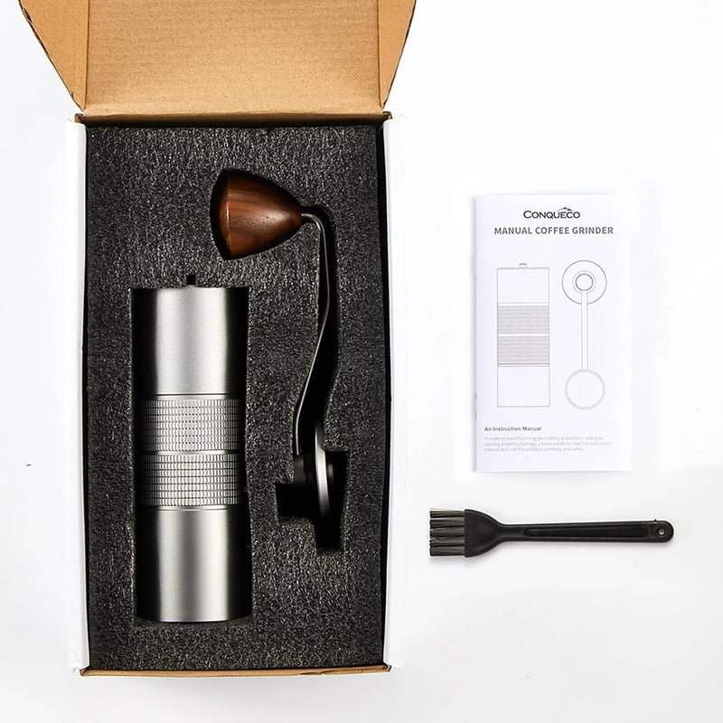 CONQUECO Manual Coffee Grinder Burr: Portable Stainless Steel Conical Burr Bean