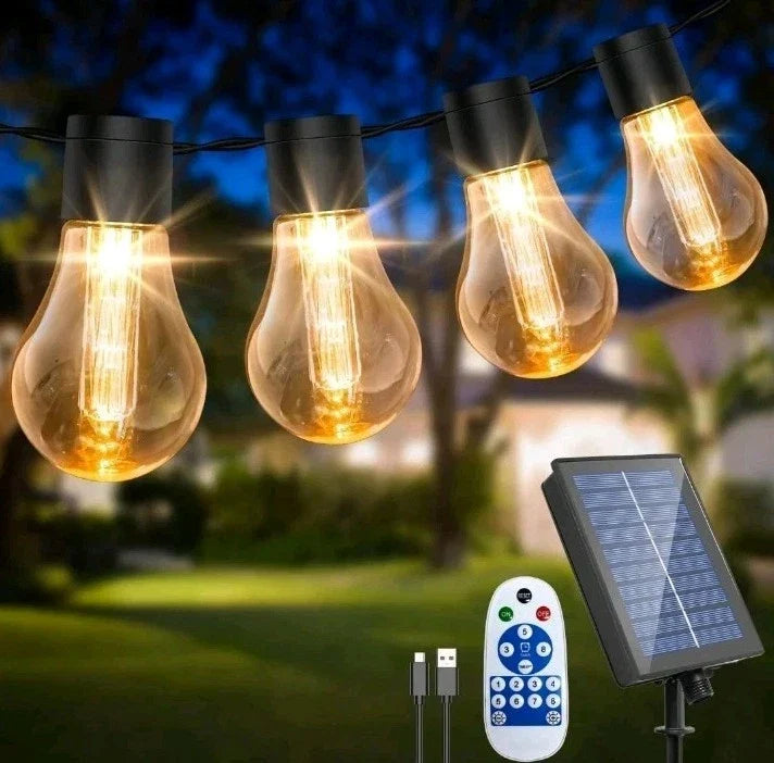 Solar Festoon Light Outdoor,15M/50FT Edsion Solar Light 20 bulbs with Remote