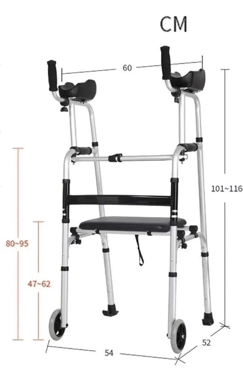 Walking Frame with Armrest Support Pad - Adjustable Height - Folding Lightweight
