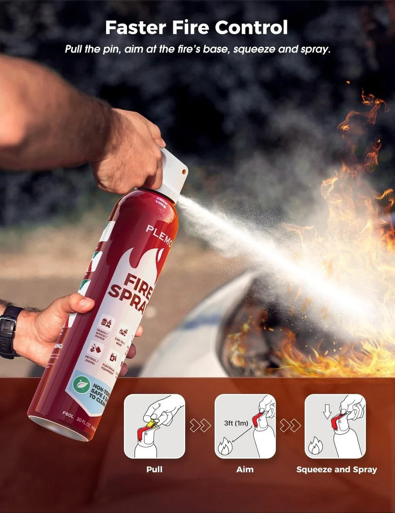 Plemo F60L Fire Extinguisher Spray – 600ml (20 fl oz) Car Caravan Home