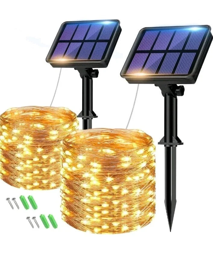 2 Pack Solar powered String Lights Outdoor Garden Waterproof 10M x2 Fairy 8 Mode