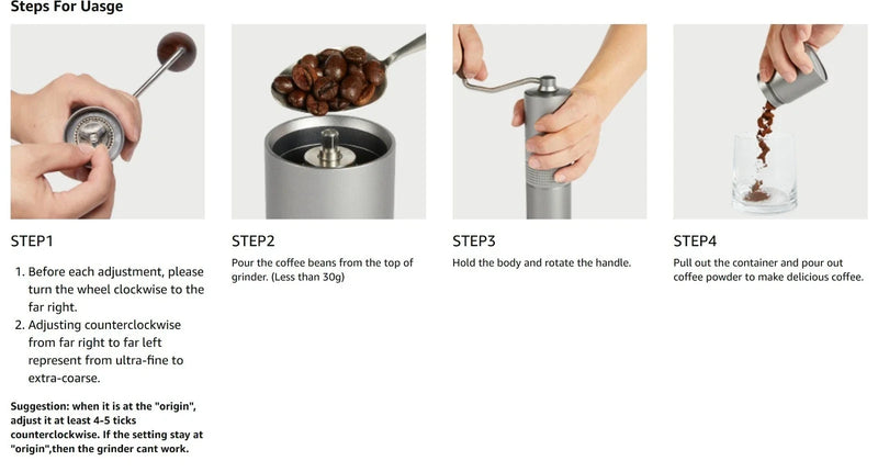 CONQUECO Manual Coffee Grinder Burr: Portable Stainless Steel Conical Burr Bean