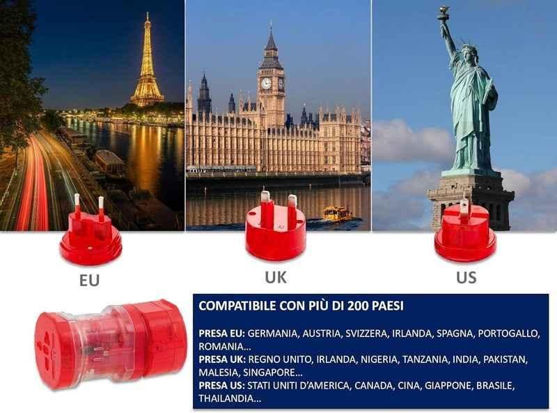 Travel Plug Universal Worldwide Charger Power Adapter US, EU, UK, AU - Red