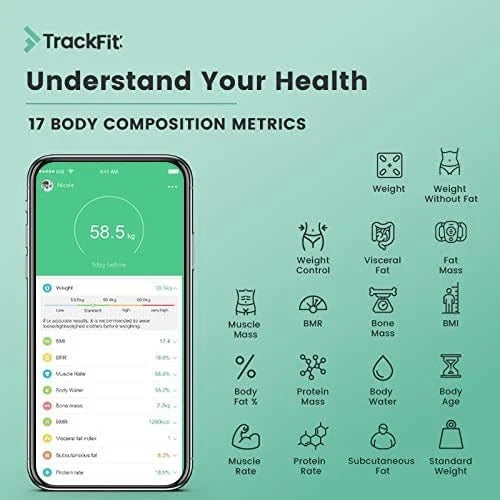 Digital Body Weight Bathroom Scale FitTrack Dara - FDA Approved Body Fat Scale - BMI Digital Smart Scale & Body Composition Analyzer Monitor - Black