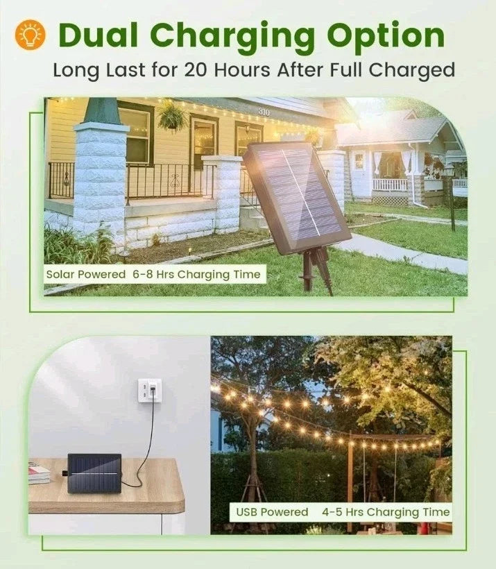 Solar Festoon Light Outdoor,15M/50FT Edsion Solar Light 20 bulbs with Remote