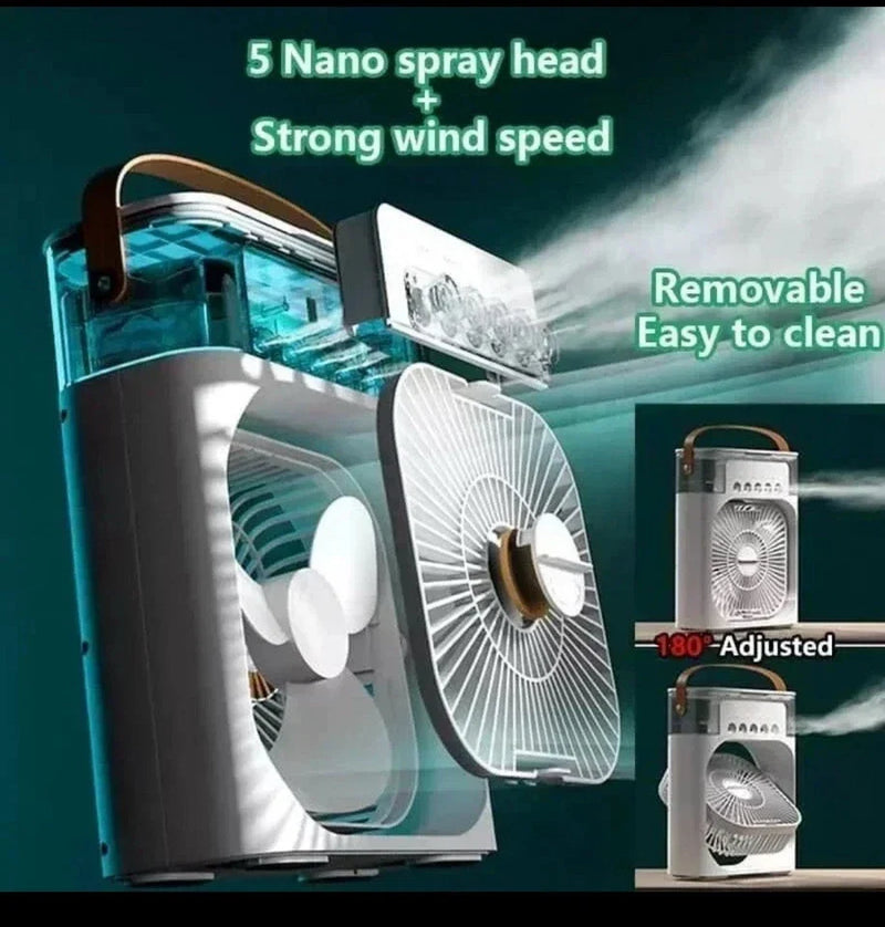 Portable Air Cooler Fan with Humidifier, USB Powered, 3-Speed Control, LED Display