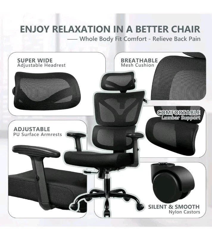 Ergonomic Gaming Chair High Back Recliner with Lumbar Support – Office & Gaming