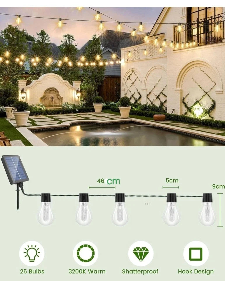 Solar Festoon Light Outdoor,15M/50FT Edsion Solar Light 20 bulbs with Remote
