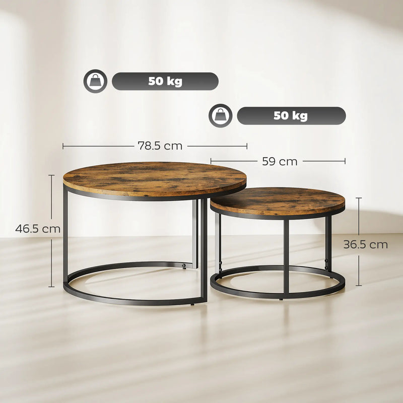 Nest of 2 Tables Wood Effect | Stacking Side Tables | Living Room Coffee Table Set