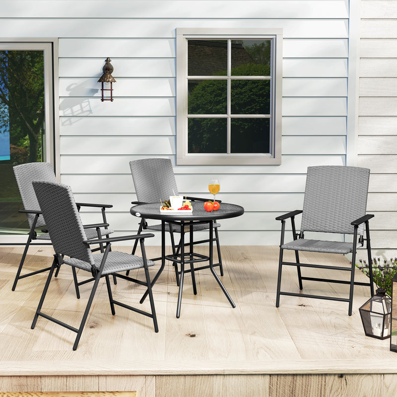 Outsunny 4pcs Rattan Chair Foldable Garden Furniture w/ Armrest Grey