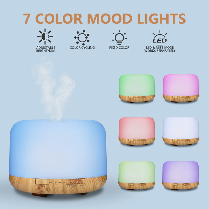 SACATR 500ml Essential Oil Diffuser with 15 Oils – Ultrasonic Humidifier, Remote, 4 Timers, 15 Color Lights