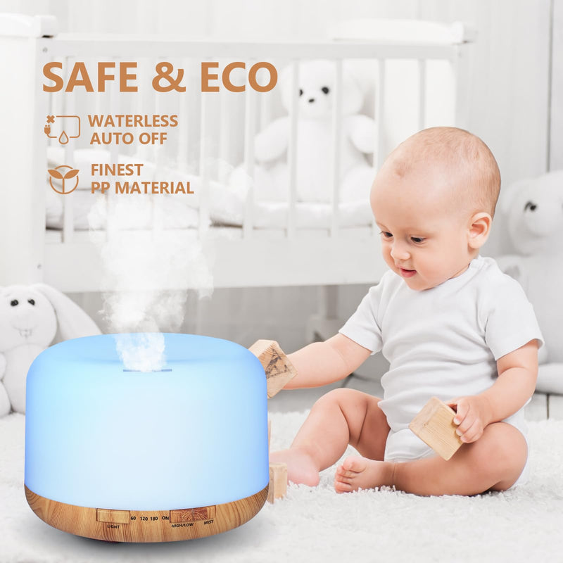 SACATR 500ml Essential Oil Diffuser with 15 Oils – Ultrasonic Humidifier, Remote, 4 Timers, 15 Color Lights