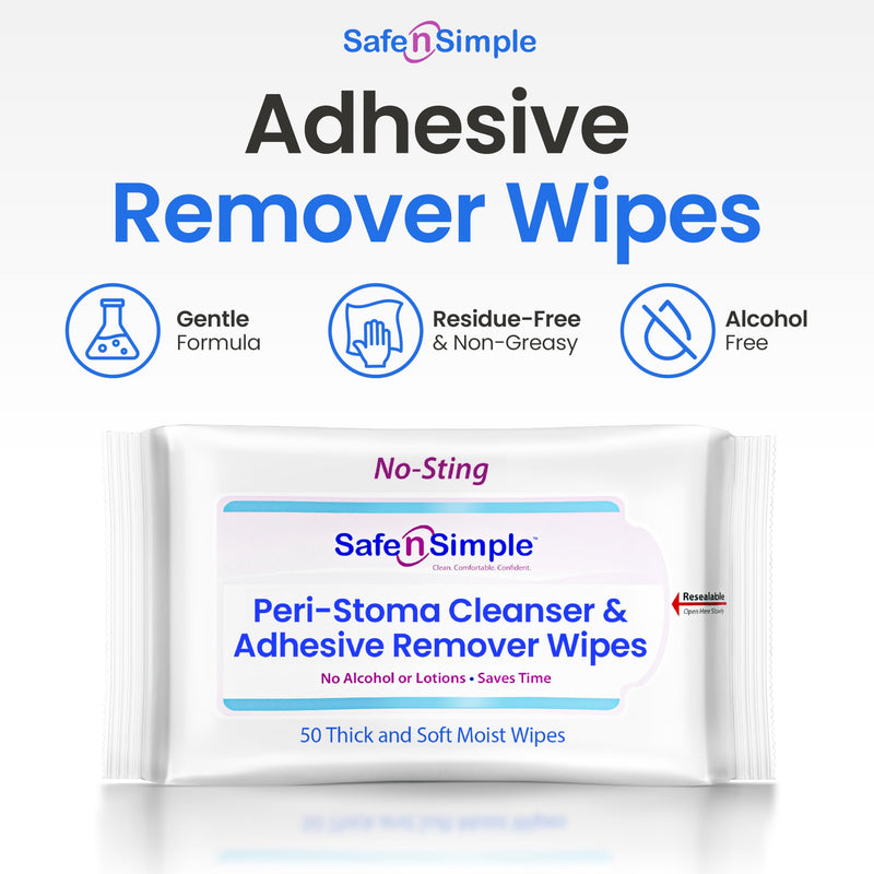 Safe n’ Simple Adhesive Remover Wipes – No Sting, Alcohol-Free, 50 Large 5x7