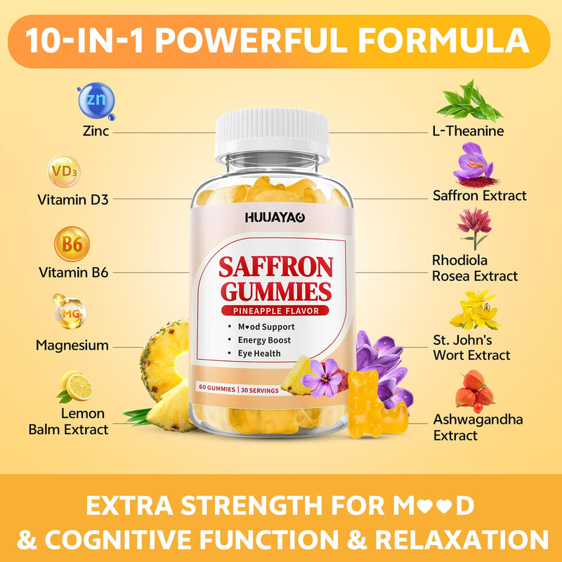 10-IN-1 Saffron Gummies – Sugar Free Mood & Focus Support (60 Count)