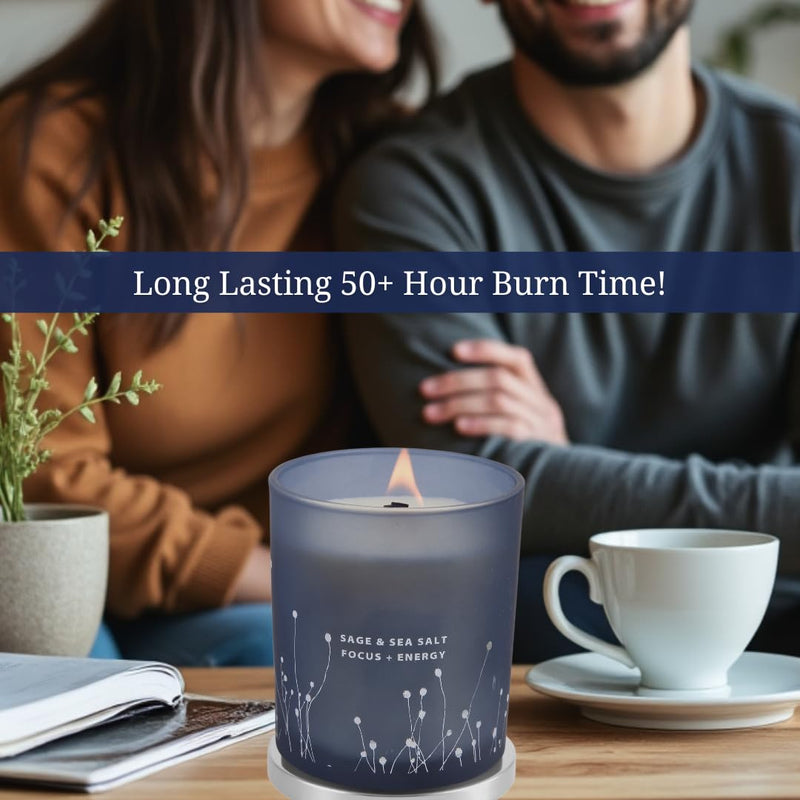 White Sage Sea Salt Wood Wick Soy Candle 10.6 oz | Aromatherapy & Cleansing