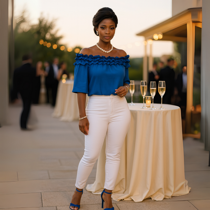 Ruffled Neckline Off Shoulder Blouse