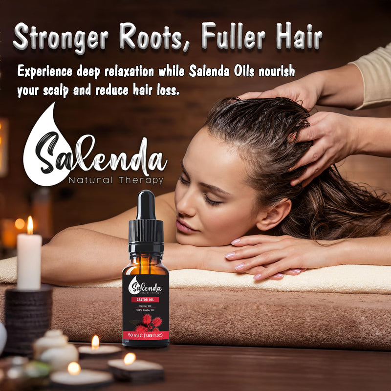 Salenda Castor Oil for Hair Growth – 100% Pure, Cold-Pressed, Eyelashes & Brows Serum, Skin Moisturizer Starter Kit 1.69 fl oz (50 ml)