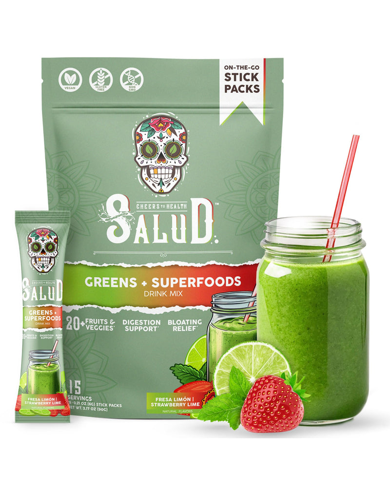 Salud 2-in-1 Greens Powder + Superfood Drink Mix – Strawberry Lime, 15 Servings (Vegan)