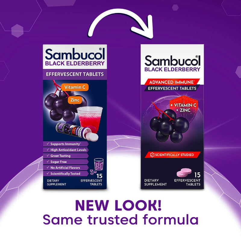 Sambucol Black Elderberry Effervescent Tablets with Zinc & Vitamin C (15 Count)