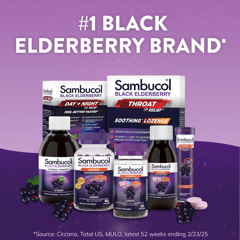 Sambucol Black Elderberry Throat Lozenges with Honey, Vitamin C & Zinc – 20 Count, 2-Pack