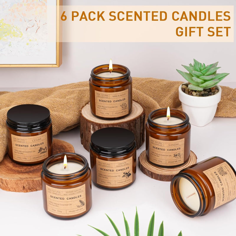 6 Pack Scented Candles Set – Long Lasting Soy Wax Aromatherapy Candles Gift for Home