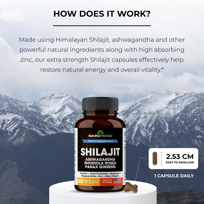 SANDHUHERBALS Shilajit Capsules for Men & Women | Himalayan Shilajit with Ashwagandha | High Potency Energy & Wellness | 2 Months Supply + Sea Moss Combo