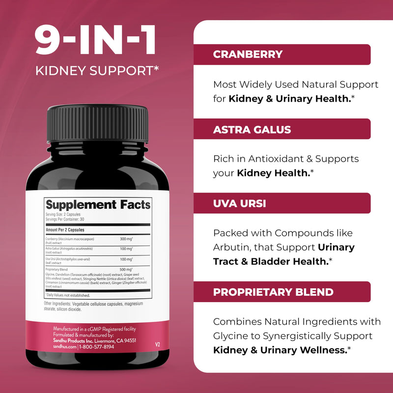 Sandhu's Kidney Cleanse Detox & Repair – Cranberry Extract, 60 Veg Capsules