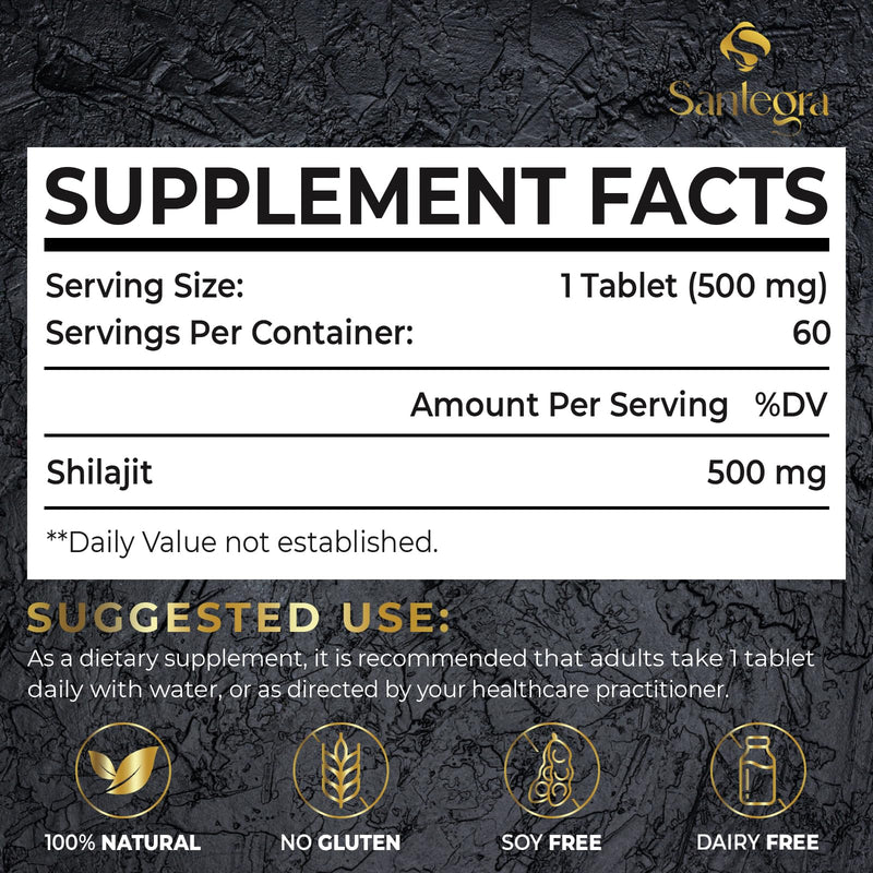 Santegra 30,000 mg Shilajit Tablets – 100% Pure Himalayan Shilajit Resin, Fulvic Acid & 85+ Minerals, 480 Count