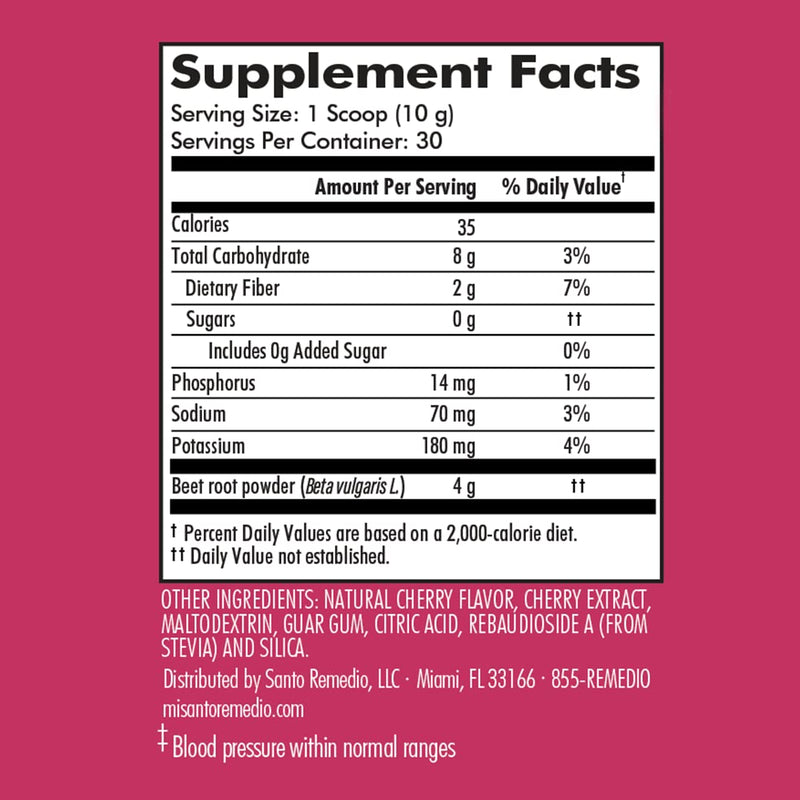 Santo Remedio Circulacion Plus – Beetroot Extract for Circulation & Heart Health, Cherry Flavor, Vegan, 30 Servings
