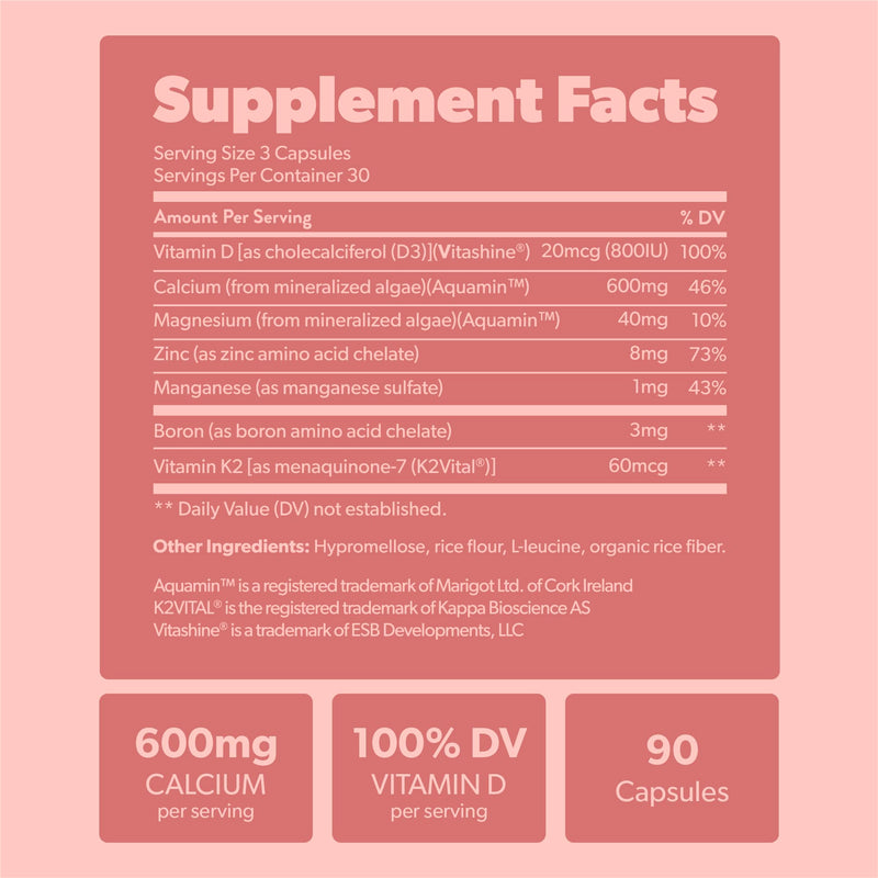 Sapling Calcium Supplement - Red Algae, K2 & D3, Vegan, 90 Capsules